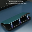 For iPhone X / XS Side Display Magnetic Shockproof Horizontal Flip Leather Case with Holder(Purple)