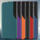 For iPhone X / XS Side Display Magnetic Shockproof Horizontal Flip Leather Case with Holder(Purple)