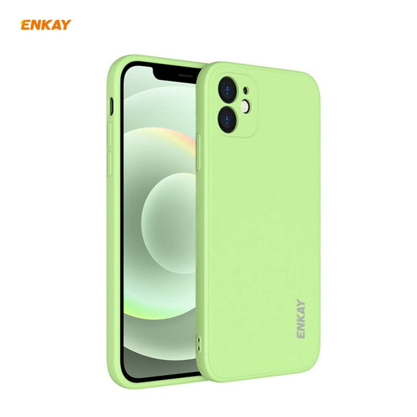 For iPhone 12 mini Hat-Prince ENKAY ENK-PC067 Liquid Silicone Straight Edge Shockproof Protective Case(Light Green)