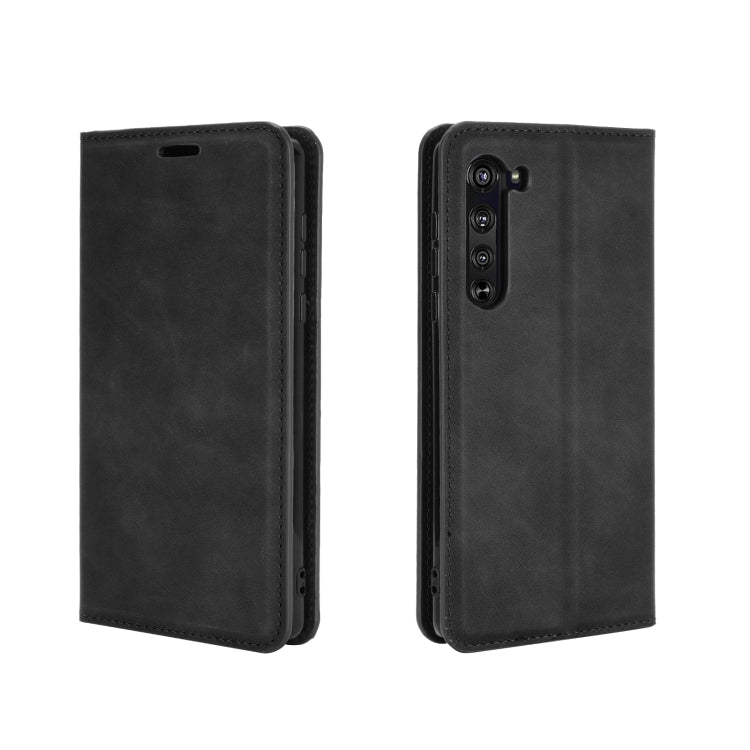 For Motorola Moto Edge Retro-skin Business Magnetic Suction Leather Case with Holder & Card Slots & Wallet(Black)