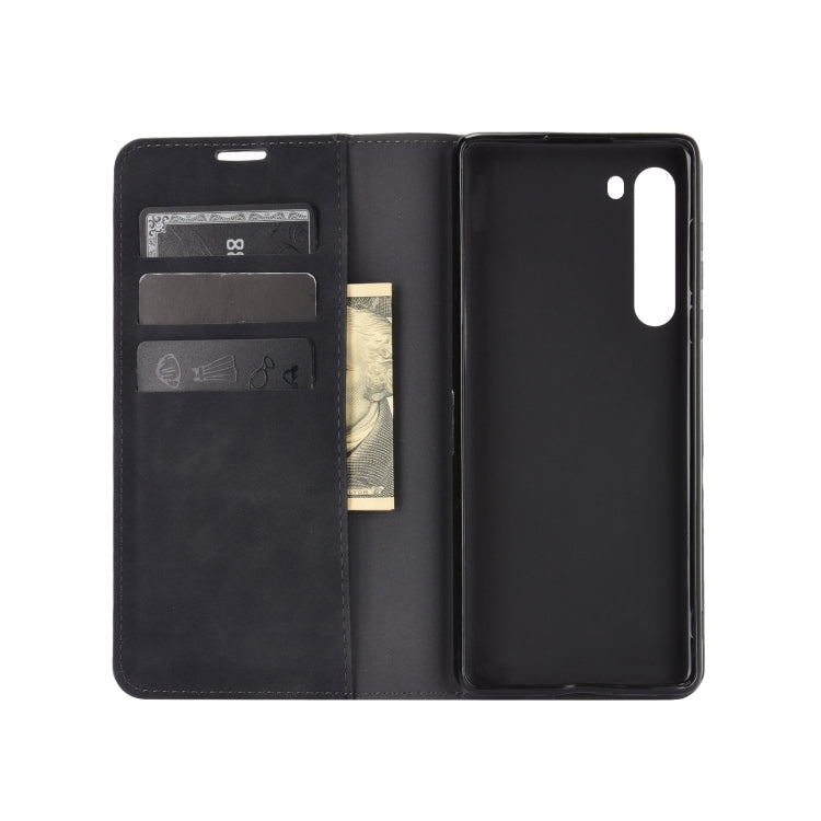 For Motorola Moto Edge Retro-skin Business Magnetic Suction Leather Case with Holder & Card Slots & Wallet(Black)