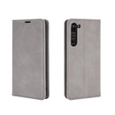For Motorola Moto Edge Retro-skin Business Magnetic Suction Leather Case with Holder & Card Slots & Wallet(Grey)