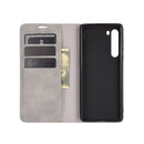 For Motorola Moto Edge Retro-skin Business Magnetic Suction Leather Case with Holder & Card Slots & Wallet(Grey)