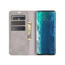 For Motorola Moto Edge Retro-skin Business Magnetic Suction Leather Case with Holder & Card Slots & Wallet(Grey)