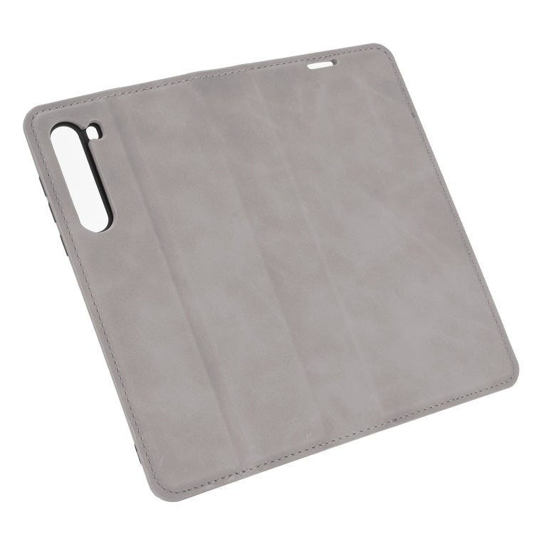 For Motorola Moto Edge Retro-skin Business Magnetic Suction Leather Case with Holder & Card Slots & Wallet(Grey)