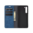 For Motorola Moto Edge Retro-skin Business Magnetic Suction Leather Case with Holder & Card Slots & Wallet(Dark Blue)