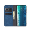 For Motorola Moto Edge Retro-skin Business Magnetic Suction Leather Case with Holder & Card Slots & Wallet(Dark Blue)