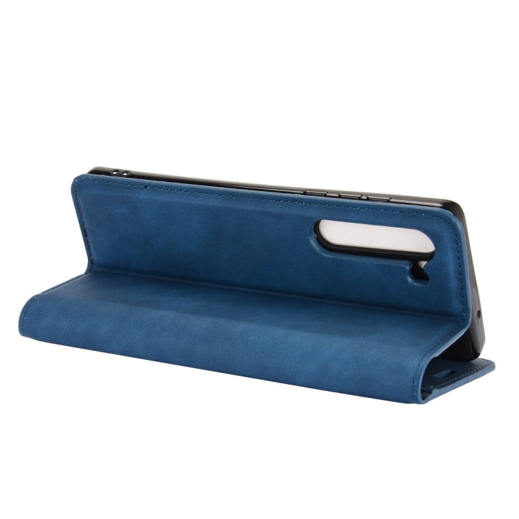 For Motorola Moto Edge Retro-skin Business Magnetic Suction Leather Case with Holder & Card Slots & Wallet(Dark Blue)