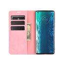 For Motorola Moto Edge Retro-skin Business Magnetic Suction Leather Case with Holder & Card Slots & Wallet(Pink)