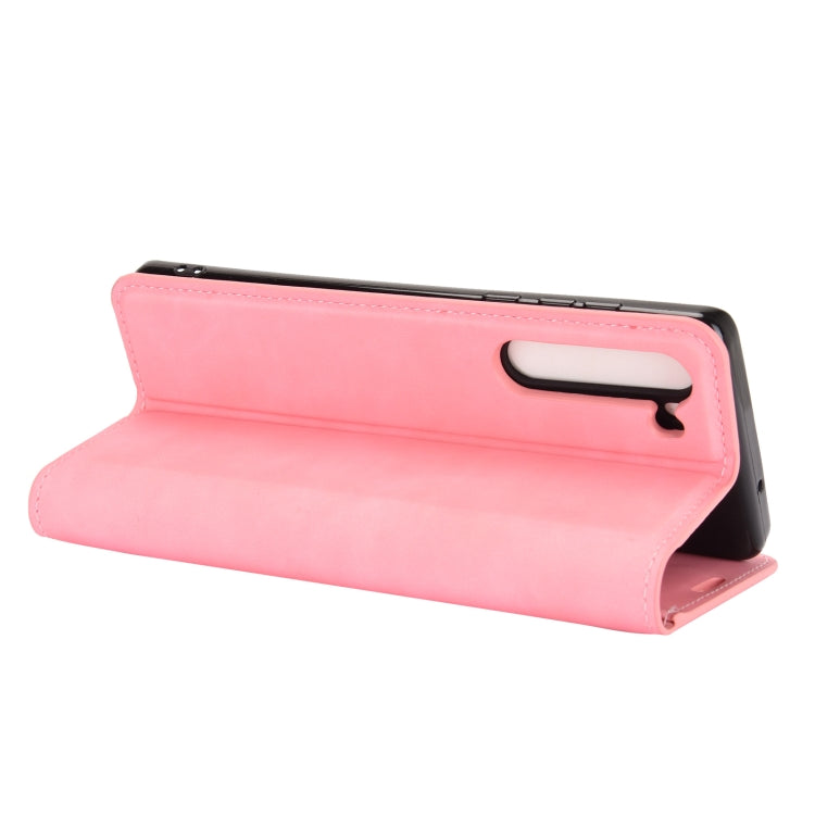 For Motorola Moto Edge Retro-skin Business Magnetic Suction Leather Case with Holder & Card Slots & Wallet(Pink)