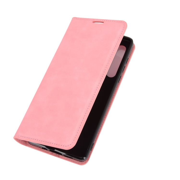 For Motorola Moto Edge Retro-skin Business Magnetic Suction Leather Case with Holder & Card Slots & Wallet(Pink)