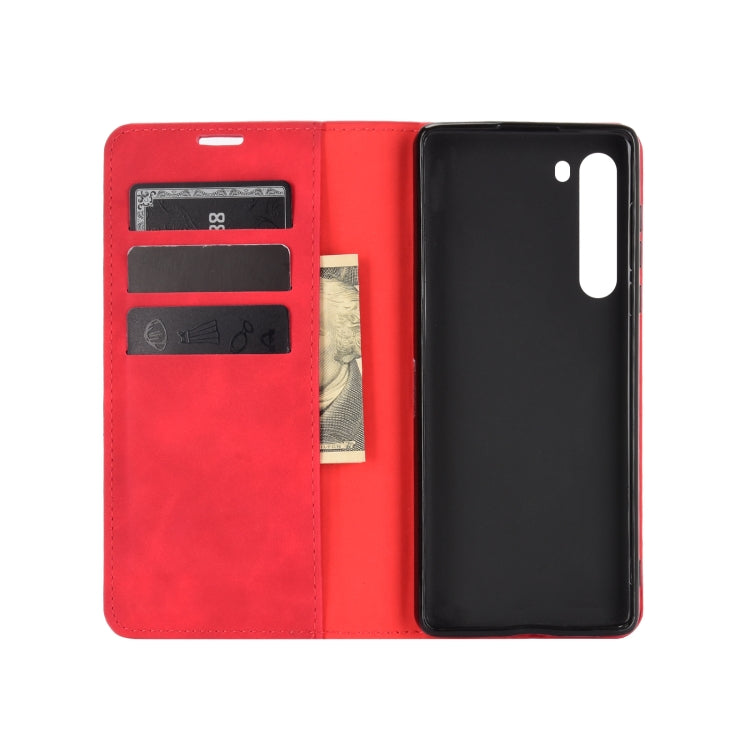 For Motorola Moto Edge Retro-skin Business Magnetic Suction Leather Case with Holder & Card Slots & Wallet(Red)