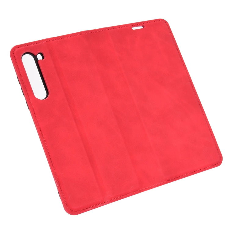 For Motorola Moto Edge Retro-skin Business Magnetic Suction Leather Case with Holder & Card Slots & Wallet(Red)