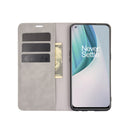 For OnePlus Nord N10 5G Retro-skin Business Magnetic Suction Leather Case with Holder & Card Slots & Wallet(Grey)