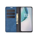 For OnePlus Nord N10 5G Retro-skin Business Magnetic Suction Leather Case with Holder & Card Slots & Wallet(Dark Blue)