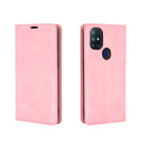 For OnePlus Nord N10 5G Retro-skin Business Magnetic Suction Leather Case with Holder & Card Slots & Wallet(Pink)