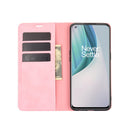 For OnePlus Nord N10 5G Retro-skin Business Magnetic Suction Leather Case with Holder & Card Slots & Wallet(Pink)