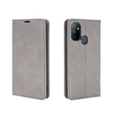 For OnePlus Nord N100 Retro-skin Business Magnetic Suction Leather Case with Holder & Card Slots & Wallet(Grey)