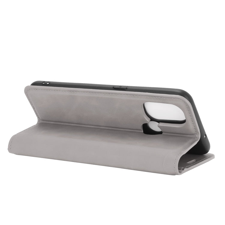 For OnePlus Nord N100 Retro-skin Business Magnetic Suction Leather Case with Holder & Card Slots & Wallet(Grey)