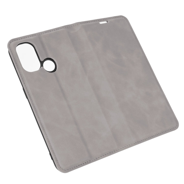 For OnePlus Nord N100 Retro-skin Business Magnetic Suction Leather Case with Holder & Card Slots & Wallet(Grey)