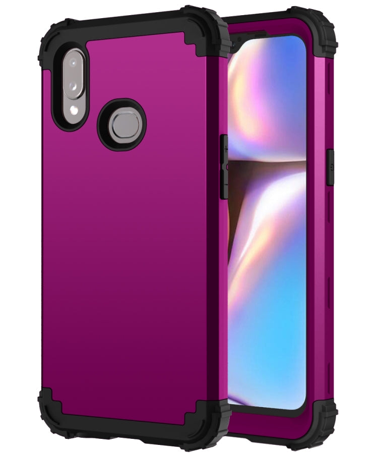 For Samsung Galaxy A10s PC + Silicone Three-piece Shockproof Protection Case(Purple)