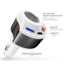 4 in 1 QC3.0 USB + Type-C + Cigarette Hole with Safety Hammer Function Car Charger(Silver Gray)