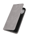 For Samsung Galaxy A12 Retro-skin Business Magnetic Suction Leather Case with Holder & Card Slots & Wallet(Grey)