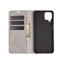 For Samsung Galaxy A12 Retro-skin Business Magnetic Suction Leather Case with Holder & Card Slots & Wallet(Grey)