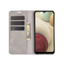 For Samsung Galaxy A12 Retro-skin Business Magnetic Suction Leather Case with Holder & Card Slots & Wallet(Grey)