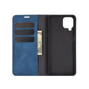 For Samsung Galaxy A12 Retro-skin Business Magnetic Suction Leather Case with Holder & Card Slots & Wallet(Dark Blue)