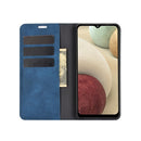 For Samsung Galaxy A12 Retro-skin Business Magnetic Suction Leather Case with Holder & Card Slots & Wallet(Dark Blue)