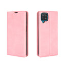 For Samsung Galaxy A12 Retro-skin Business Magnetic Suction Leather Case with Holder & Card Slots & Wallet(Pink)