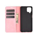 For Samsung Galaxy A12 Retro-skin Business Magnetic Suction Leather Case with Holder & Card Slots & Wallet(Pink)