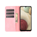 For Samsung Galaxy A12 Retro-skin Business Magnetic Suction Leather Case with Holder & Card Slots & Wallet(Pink)