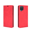 For Samsung Galaxy A12 Retro-skin Business Magnetic Suction Leather Case with Holder & Card Slots & Wallet(Red)
