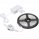 5m Wireless PIR Motion Sensor LED Strip Light 12V Smart Stair Cabinet Wall Lamp, EU plug(Warm white Light)
