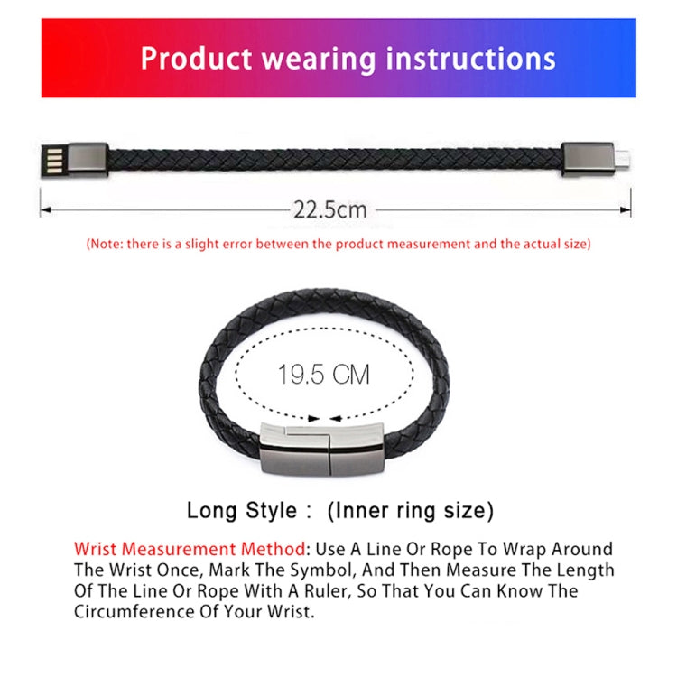 XJ-26 3A USB to Micro USB Creative Bracelet Data Cable, Cable Length: 22.5cm(Black)