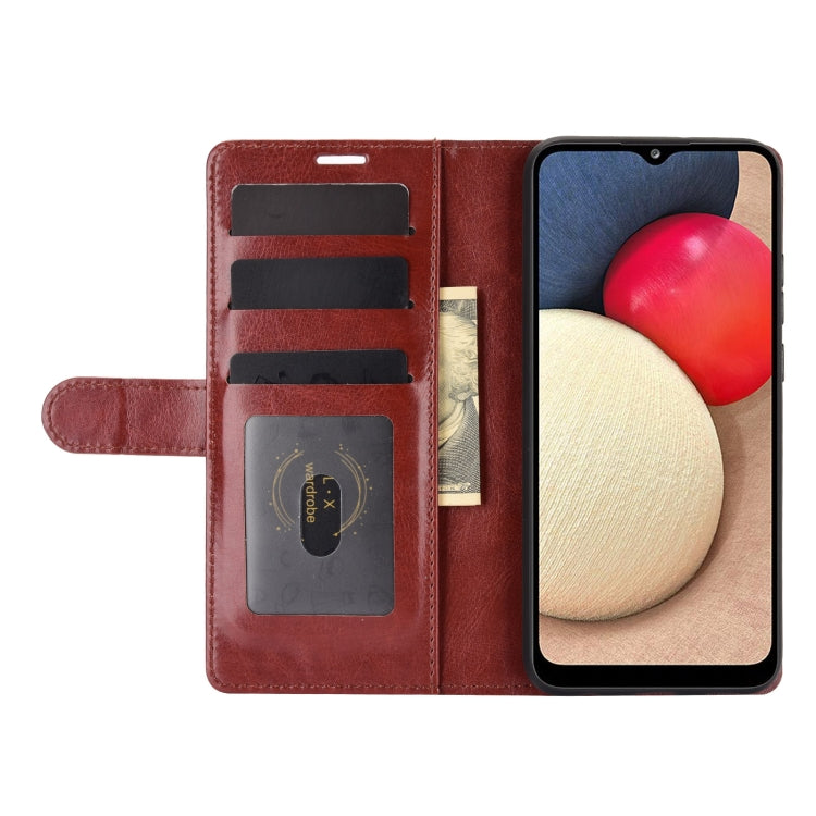For Samsung Galaxy A02s (EU Version) R64 Texture Single Horizontal Flip Protective Case with Holder & Card Slots & Wallet& Photo Frame(Brown)