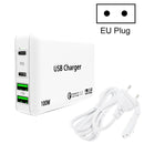 PD 65W Dual USB-C / Type-C + Dual USB 4-port Charger with Power Cable for Apple / Huawei / Samsung Laptop EU Plug