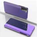 For Samsung Galaxy S21+ 5G Plated Mirror Horizontal Flip Leather Case with Holder(Purple Blue)
