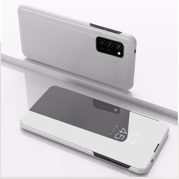 For Samsung Galaxy S21 Ultra 5G Plated Mirror Horizontal Flip Leather Case with Holder(Silver)