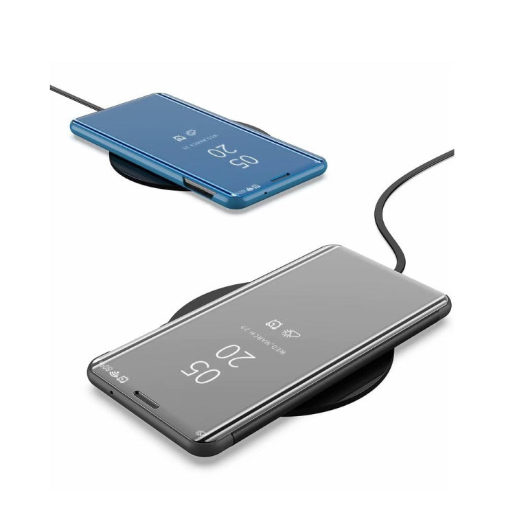 For Samsung Galaxy S21 Ultra 5G Plated Mirror Horizontal Flip Leather Case with Holder(Blue)