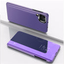 For Samsung Galaxy A12 Plated Mirror Horizontal Flip Leather Case with Holder(Purple Blue)