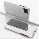 For Samsung Galaxy A12 Plated Mirror Horizontal Flip Leather Case with Holder(Silver)
