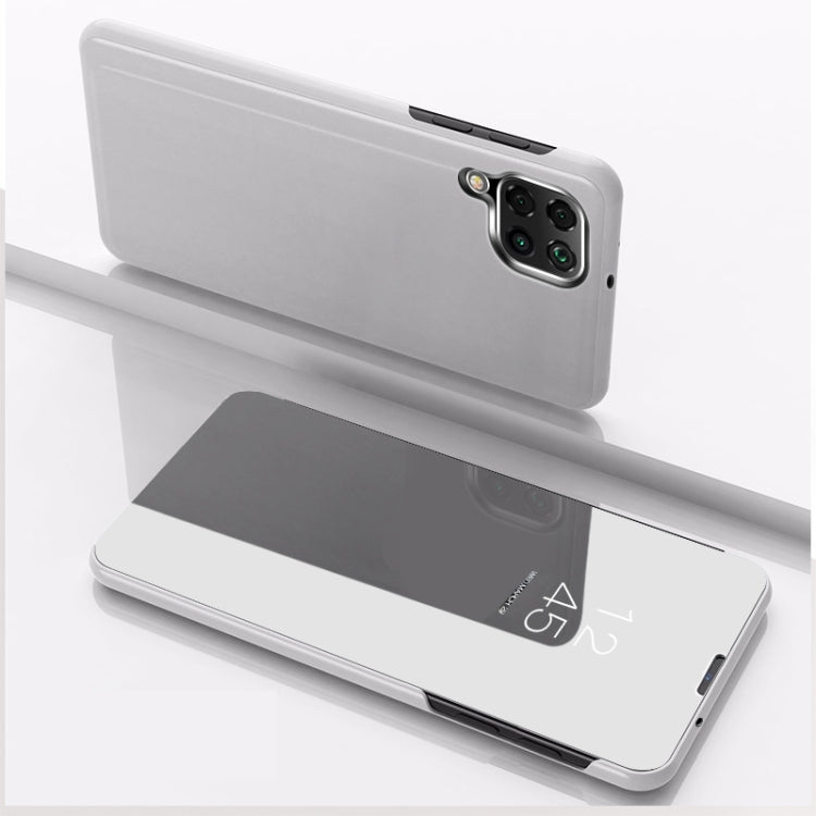 For Samsung Galaxy A12 Plated Mirror Horizontal Flip Leather Case with Holder(Silver)