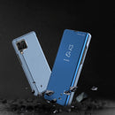 For Samsung Galaxy A12 Plated Mirror Horizontal Flip Leather Case with Holder(Purple)