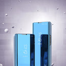For Samsung Galaxy A12 Plated Mirror Horizontal Flip Leather Case with Holder(Blue)