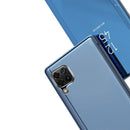 For Samsung Galaxy A12 Plated Mirror Horizontal Flip Leather Case with Holder(Gold)