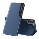 For Samsung Galaxy S21+ 5G Side Display Shockproof Horizontal Flip Leather Case with Holder(Blue)