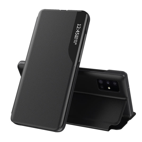 For Samsung Galaxy S21 Ultra 5G Side Display Shockproof Horizontal Flip Leather Case with Holder(Black)